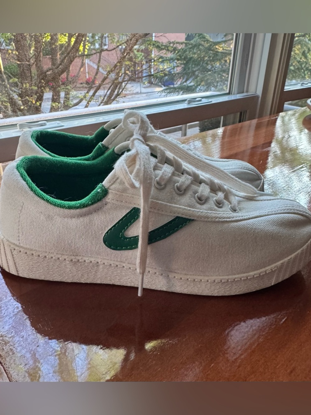 Tretorn White Canvas Sneakers with Green Trim